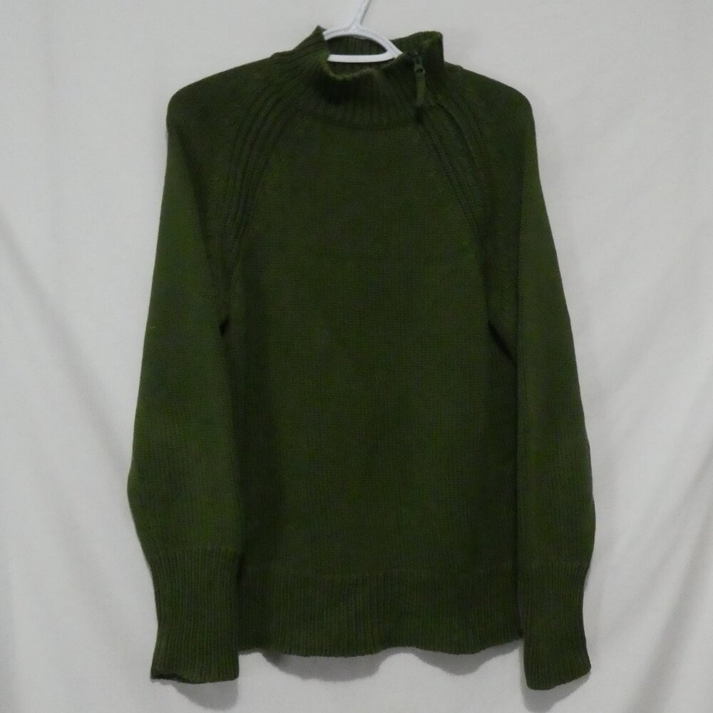 ZARA JEANS | medium | Stylish Green Knit Cotton Sweater | Zip Detail